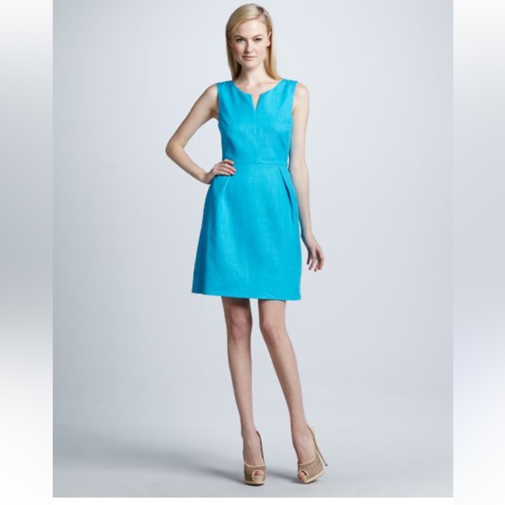 Kate Spade Turquoise Blue Linen Blend Fit & Flare Dress Size 2 Runs Small
